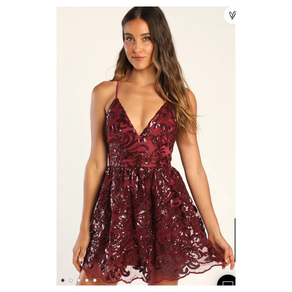 Sweetest Celebrations Wine Red Sequin Skater Mini Dress NWOT